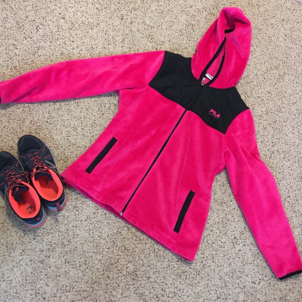 Fila Sport Pink and Black Athletic Fleece Lined Zip Up Hoodie